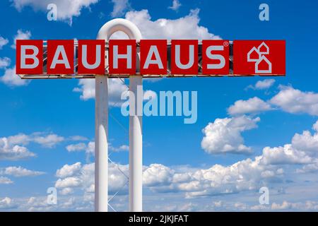 Segno pubblicitario della società BAUHAUS Foto Stock
