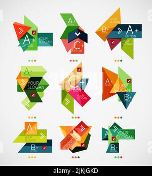 L'opzione del vettore i banner di raccolta. Può essere utilizzato come modello infografico, business card design, astratti simboli geometrici, multiuso elementi web Illustrazione Vettoriale