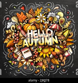 Ciao autunno natura cartoon Doodle illustrazione Illustrazione Vettoriale