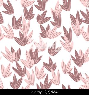 Senza cuciture floreali con foglie esotiche dai colori disegnati a mano. Carino sfondo autunnale. Rami Tropic rosa. Moderne composizioni floreali. Vettore moda Illustrazione Vettoriale