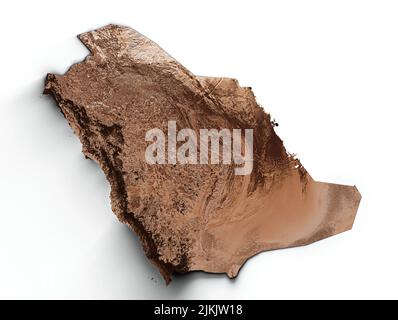 Mappa topografica dell'Arabia Saudita 3D Mappa realistica dell'Arabia Saudita texture a colori e illustrazione dei fiumi 3D Foto Stock