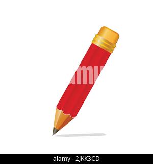 Matita rossa realistica in legno con gomma gomma. Matite affilate su sfondo bianco. Illustrazione vettoriale Illustrazione Vettoriale