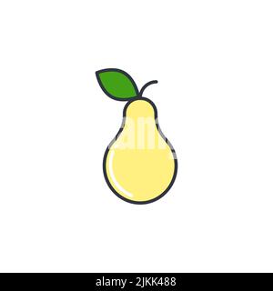 Illustrazione vettoriale dell'icona del colore della linea PEAR. Silhouette di frutta succosa di colore giallo intero. Pera con foglia su sfondo bianco. Pittogramma di cibo biologico sano Illustrazione Vettoriale