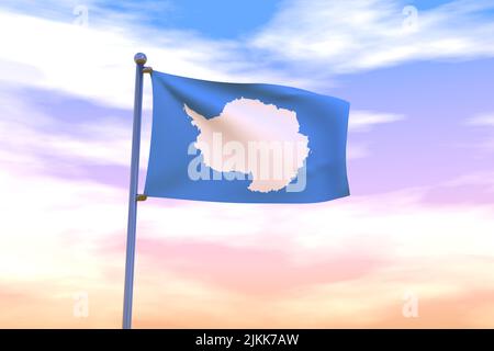 Bandiera d'onda dell'Antartide con bandiera cromata in cielo blu che ondola nel vento. Flag ad alta risoluzione con chiarezza. 3D illustrazione Foto Stock