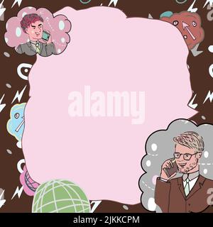 Uomini d'affari che parlano di telefoni cellulari e presentano idee importanti. Uomini che parlano sui cellulari e che mostrano informazioni Crociere. Dirigenti Illustrazione Vettoriale