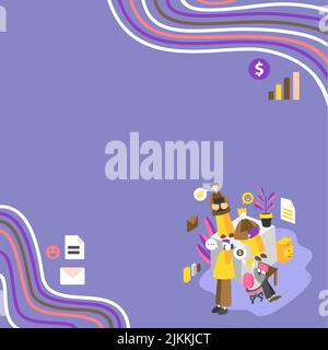 Uomini d'affari che lavorano insieme su Lap Tops, uno che parla al telefono. Gruppo di quattro amici in ufficio che fanno lavoro, due su computer, altri su cellulare, ultimo Illustrazione Vettoriale