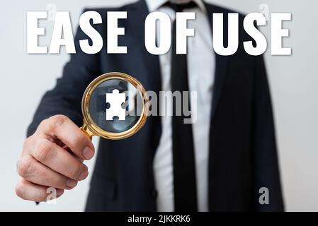 Visualizzazione concettuale facilità d'uso. Word for User friendly facile da usare tecnologia semplice per tutti gli uomini che hanno lente d'ingrandimento per puntare importante Foto Stock
