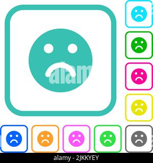 Emoticon Sad icone piatte dai colori vivaci in bordi ricurvi su sfondo bianco Illustrazione Vettoriale