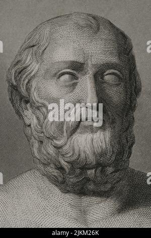 Platone (428/427 BC-348/347 BC). Filosofo greco. Verticale. Incisione di Geoffroy. "Historia Universal", di César Cantú. Volume i, 1854. Foto Stock