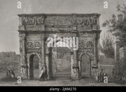 Arco di Costantino a Roma. Incisione. "Historia Universal", di César Cantú. Volume II, 1854. Foto Stock