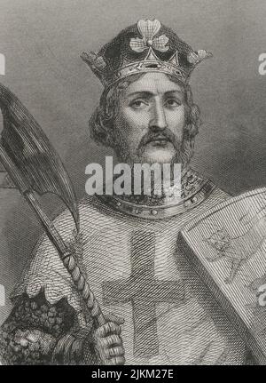 Richard i (1157-1199). Re d'Inghilterra (1189-1199), soprannominato Richard il Lionheart. Casa di Plantagenet. Verticale. Incisione. "Historia Universal", di César Cantú. Volume III, 1855. Foto Stock