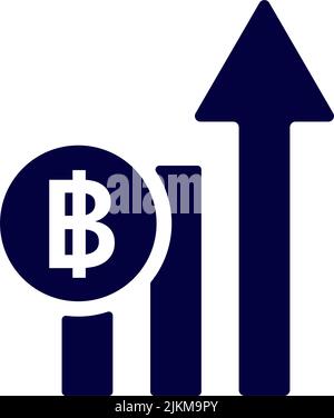 Thai baht e aumentare il grafico a barre e la freccia. Aumento del prezzo in Thailandia. Vettore modificabile. Illustrazione Vettoriale