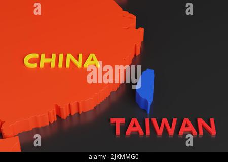 Mappa di Cina e Taiwan in tre dimensioni. 3d illustrazione. Foto Stock