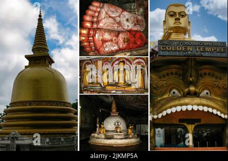 Il Tempio della Grotta di Dambulla è il più grande e meglio conservato complesso del Tempio della Grotta nello Sri Lanka Foto Stock