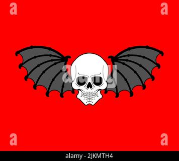 Cranio con ali di pipistrello segno di Satana. Testa scheletrica del diavolo Illustrazione Vettoriale