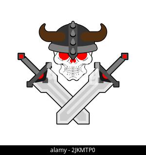 Cranio vichingo isolato. Cartello barbaro Skull. Berserker Skeleton Head, simbolo Illustrazione Vettoriale