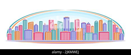 Illustrazione vettoriale di Urban Skyline, banner decorativo orizzontale con disegno lineare multicolore skyline paesaggio urbano, linea urbana art concetto con diff Illustrazione Vettoriale