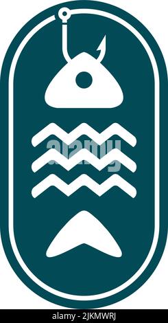 Simboli di pesci, onde e ganci in un unico logo Illustrazione Vettoriale