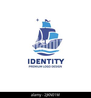 Un'illustrazione vettoriale di un disegno blu di trasporto della nave a vela su uno sfondo bianco Illustrazione Vettoriale