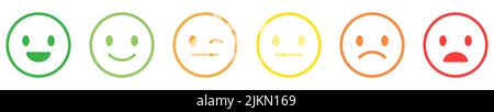 Valutazione del feedback sulla soddisfazione sotto forma di emozioni. Illustrazione vettoriale isolata su sfondo bianco Illustrazione Vettoriale