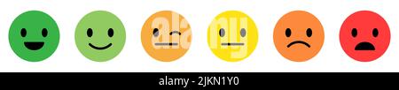Set di emoticon colorate con diversi stati d'animo. Concetto di feedback. Illustrazione vettoriale isolata su sfondo bianco Illustrazione Vettoriale