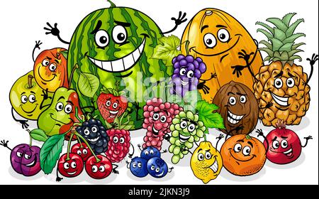 Illustrazione cartoon del gruppo di personaggi fumetti happy Fruit Illustrazione Vettoriale