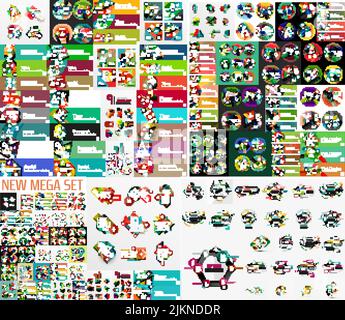 Super mega set di layout grafici astratti su carta geometrica. Presentazioni aziendali, sfondi, infografie di opzioni o modelli di banner Illustrazione Vettoriale