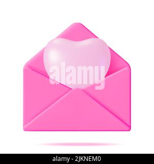 3D lettera busta aperta con cuore bianco isolato. Illustrazione Vettoriale