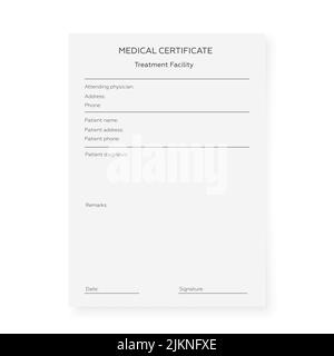 Modello di certificato medico vuoto. Modulo documento per informazioni sulla malattia Illustrazione Vettoriale