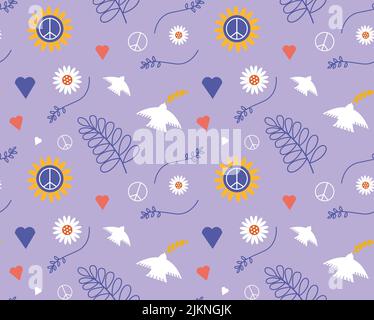 Libertà pace modello senza cuciture con colomba nd fiore Illustrazione Vettoriale
