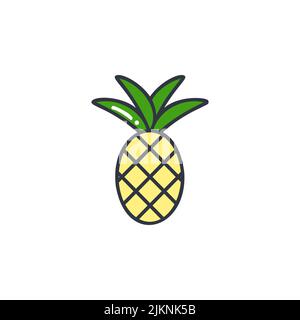 Illustrazione vettoriale dell'icona della linea di colore dell'ananas. Semplice immagine esotica frutta tropicale. Ananas intero logo. Sano cibo biologico isolato Illustrazione Vettoriale