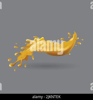 Colore giallo o arancione succosa spruzzi realistici. Illustrazione Vettoriale
