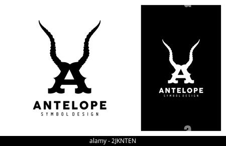 Lettera iniziale A e Horn Demon Antler Deer Satan Logo Design ispirazione Illustrazione Vettoriale