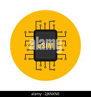 Icona del concetto di scheda chip eSIM. Tecnologia mobile cellulare con scheda sim integrata Smart Concept. Vettore Illustrazione Vettoriale