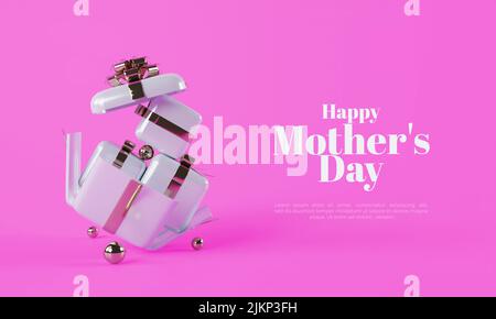 Rendering del giorno della mamma 3D con pile di confezioni regalo realistiche Foto Stock