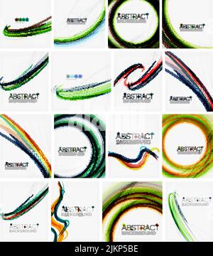 Set di sfondi astratti. Cerchi, volute e onde con copyspace per il tuo messaggio. Banner pubblicitari formati - Modelli, identità e sfondo Illustrazione Vettoriale