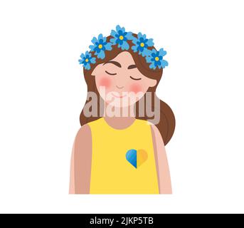 vettore sostegno ucraina ragazza con corona e cuore nei colori della bandiera ucraina Illustrazione Vettoriale