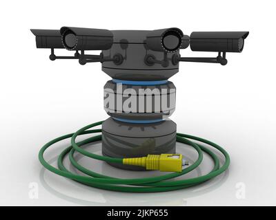 3D rendering cavo aux collegato database sotto telecamera CCTV Foto Stock