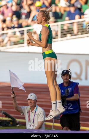 Eleanor Patterson (AUS) stabilisce un record austriaco di 6-7 1/2 (2,02) in rotta di diventare il campione del mondo di salto alto durante la sessione pomeridiana su Foto Stock