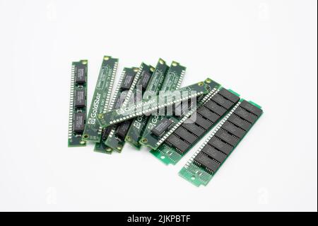 vecchi moduli di memoria ram del computer Foto Stock