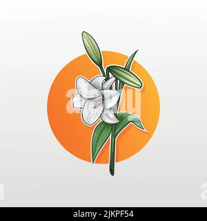 Fiori di giglio con vettore di illustrazione di sfondo di cerchio arancione Illustrazione Vettoriale