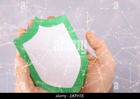 Un rendering 3D della cybersicurezza dei sistemi di rete digitali con sicurezza informatica Foto Stock
