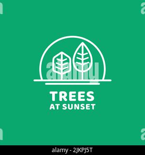 Semplice Tramonto albero stile Logo linea Art Vector Design Illustrazione Vettoriale