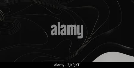 Uno sfondo astratto 3D di disegno fluido scuro forme intrecciate olografiche su sfondo nero Foto Stock