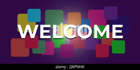 Banner delle lettere DI BENVENUTO su piazze colorate. Banner vettoriale stock Illustrazione Vettoriale