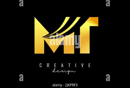 Logo creativo in lettere d'oro MT m t con linee di punta e design di concetto stradale. Lettere con disegno geometrico. Illustrazione vettoriale con lettera e crea Illustrazione Vettoriale