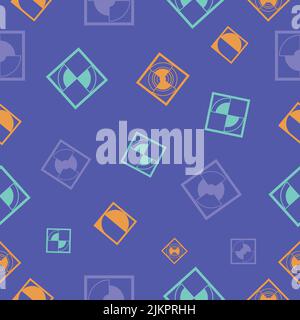 Un disegno vettoriale a ripetizione con forme tecniche geometriche . i colori includono viola, blu e giallo. Illustrazione Vettoriale