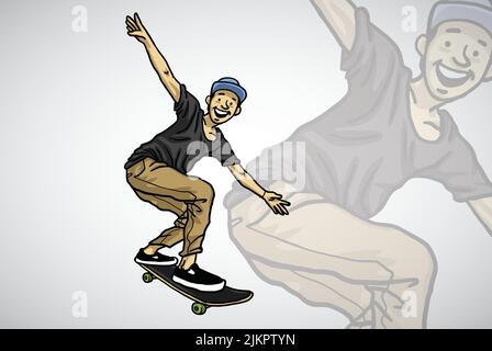 Skater Skateboarder Fun Cartoon Doodle disegno Vector Illustrazione Illustrazione Vettoriale