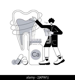 Usi di illustrazione vettoriale del concetto astratto del calcio. Supplemento dietetico di calcio, ossa e denti forti, crema e proteine del formaggio, dieta nutrizionale, elemento minerale, metafora vitamina astratta. Illustrazione Vettoriale