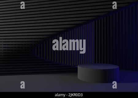 Sfondo astratto parete geometrica a strisce con podio in primo piano. 3d rendering Foto Stock
